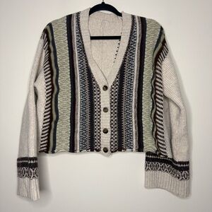 CIDER Striped Knit Eclectic Grandpa Cottagecore Cropped Longsleeve Cardigan